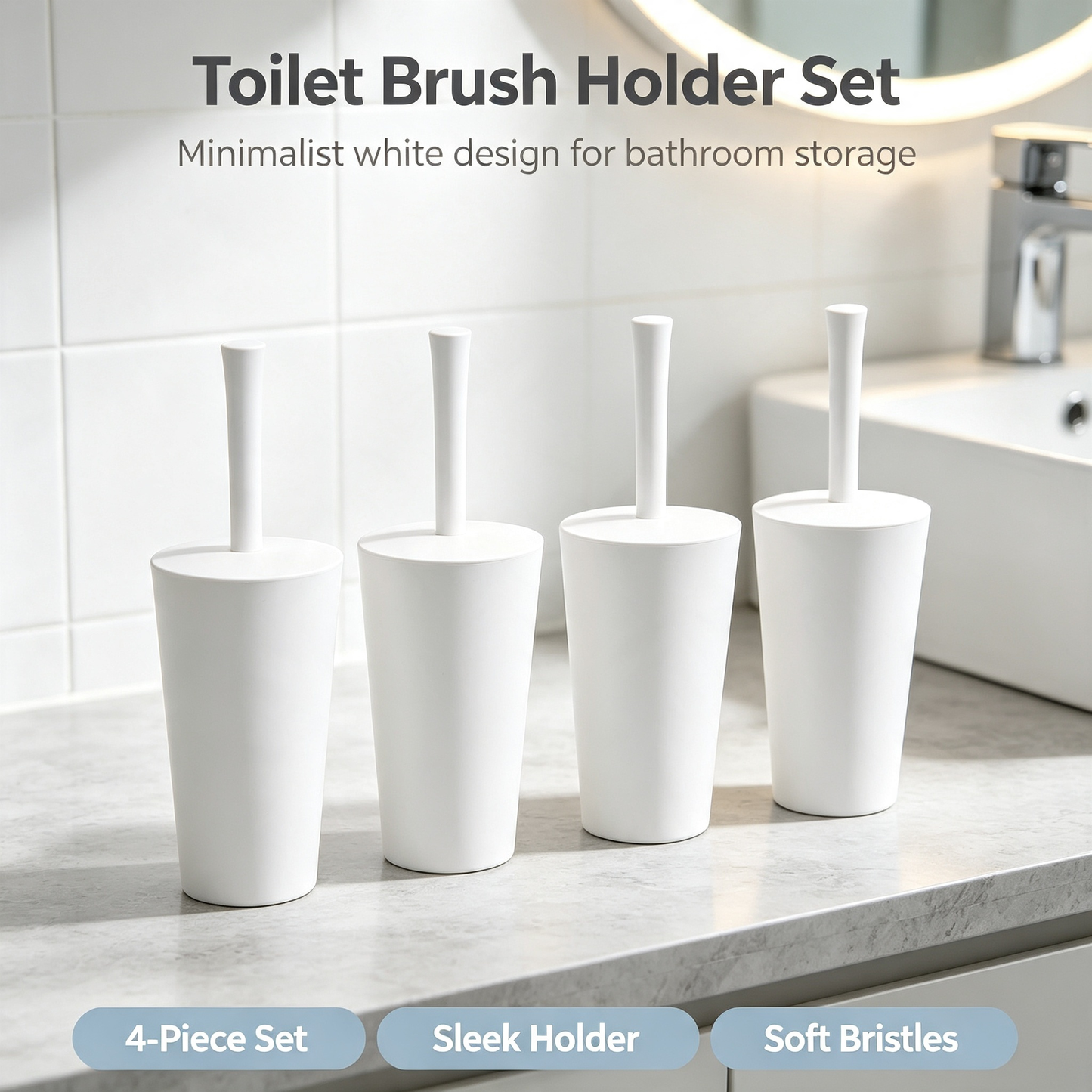 Modern Toilet Brush with Tall Cylinder Holder