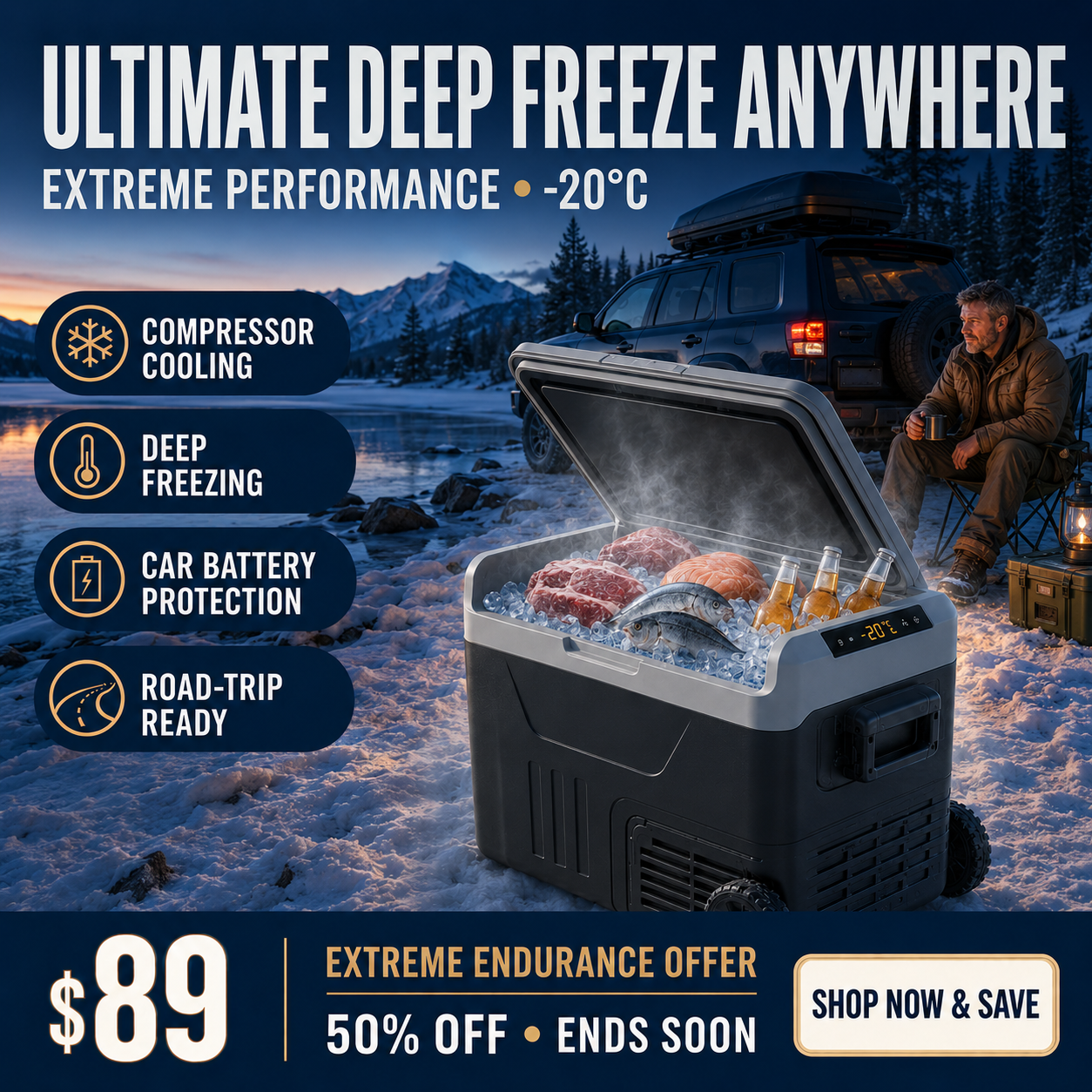 MoodDwe™ 53QT Dual-Zone Fridge + FREE 100W Solar Panel