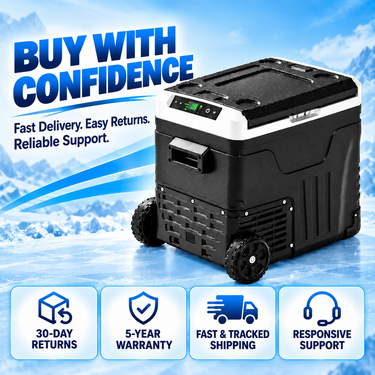 53QT 12V Portable Car Refrigerator – Dual Zone Fridge & Freezer