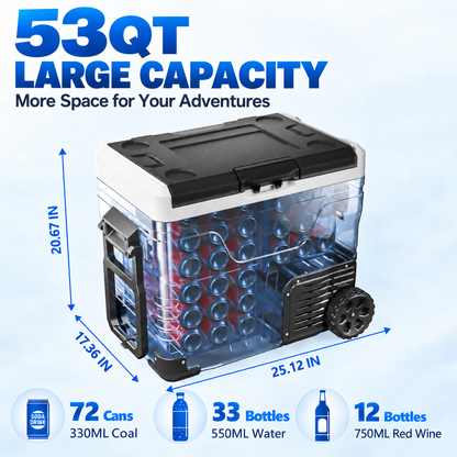 53QT 12V Portable Car Refrigerator – Dual Zone Fridge & Freezer